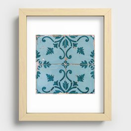 Graca Teal Portuguese Tile Pattern Recessed Framed Print