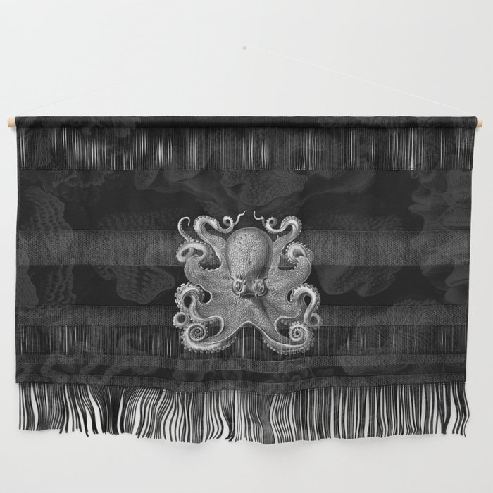 Octopus1 (Black & White, Square) Wall Hanging