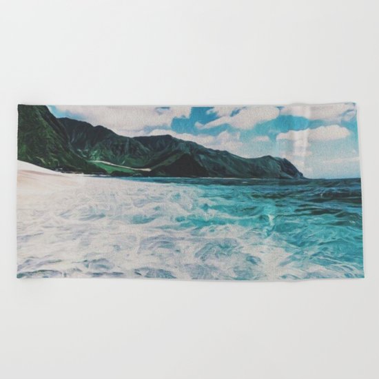 Hawaii Pacific Ocean Surreal Coast (Painting) Beach Towel