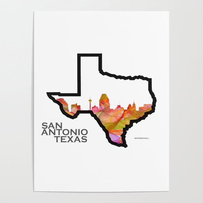 Texas State Map with San Antonio Skyline Poster