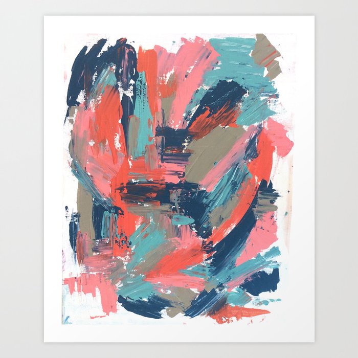 Alyssa A Bright Abstract Painting Done With Palette Knife In Blues Grey And Pink Art Print By Blushingbrushstudio Society6
