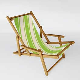 [ Thumbnail: Green and Beige Colored Lined/Striped Pattern Sling Chair ]