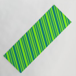 [ Thumbnail: Chartreuse & Teal Colored Stripes/Lines Pattern Yoga Mat ]