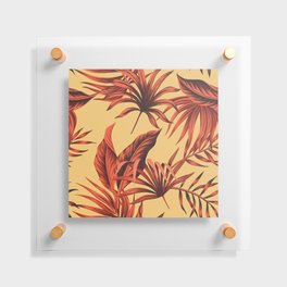 Tropical vintage red palm leaves on honey yellow background Floating Acrylic Print