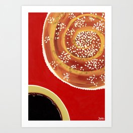 Coffee and cinnamon bun Art Print