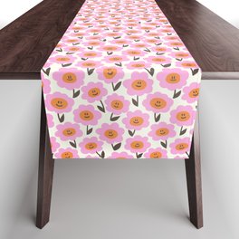 Cute Happy Daisy Pattern Pink and Orange Table Runner