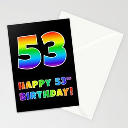 [ Thumbnail: HAPPY 53RD BIRTHDAY - Multicolored Rainbow Spectrum Gradient Stationery Cards ]