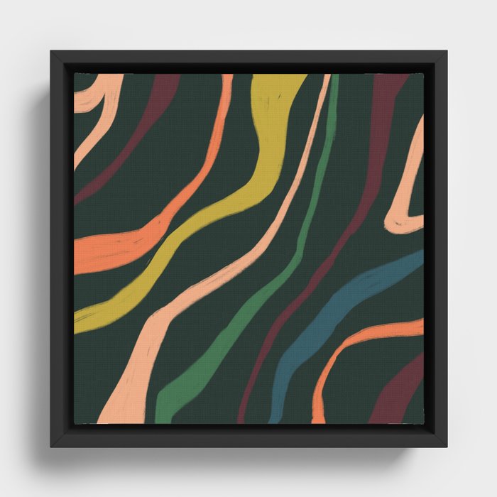 Bold colorful stripes on dark Framed Canvas