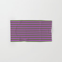 [ Thumbnail: Orchid and Dark Olive Green Colored Lined Pattern Hand & Bath Towel ]