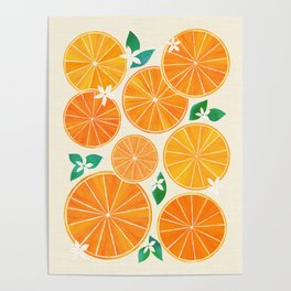 Orange Slices With Blossoms Poster