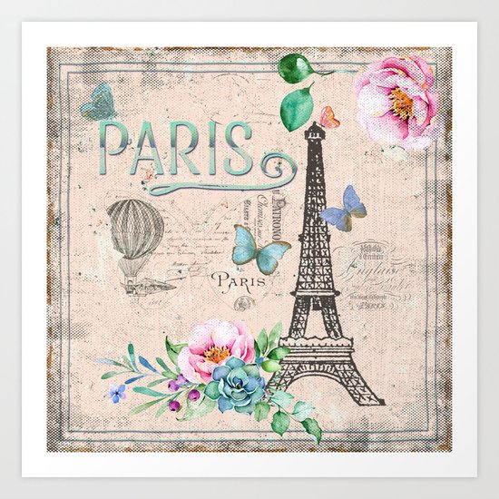 Paris - my love - France Nostalgy- pink French Vintage Art Print