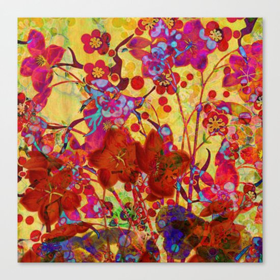 floral on yellow Canvas Print