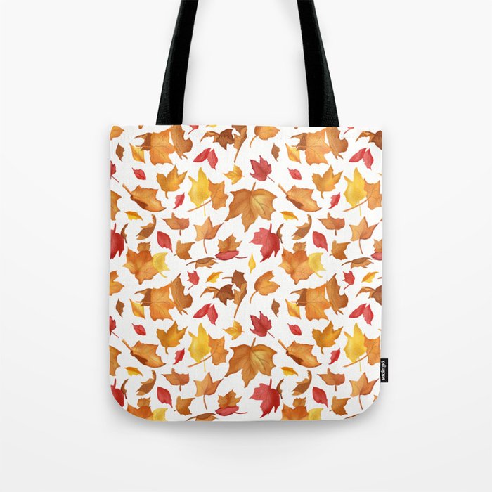 Fallen Autumn Leaves in White Tote Bag