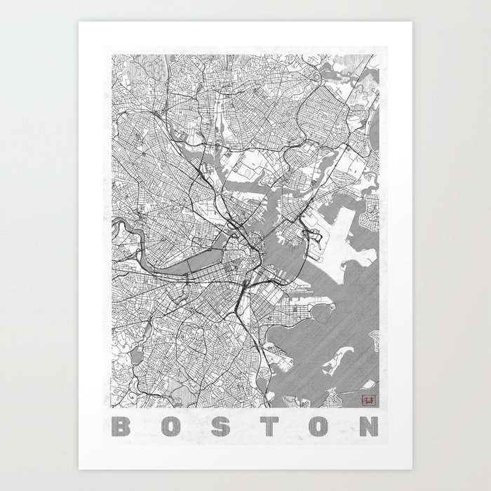 Boston Map Line Art Print