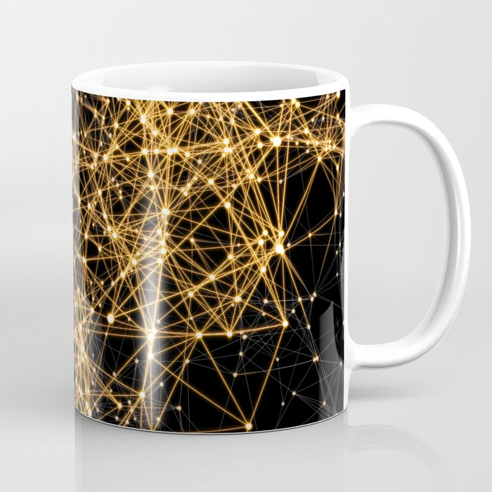 Shiny golden dots connected lines on black Coffee Mug