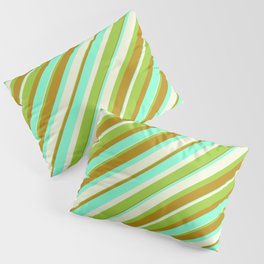 [ Thumbnail: Beige, Green, Dark Goldenrod, and Aquamarine Colored Striped/Lined Pattern Pillow Sham ]