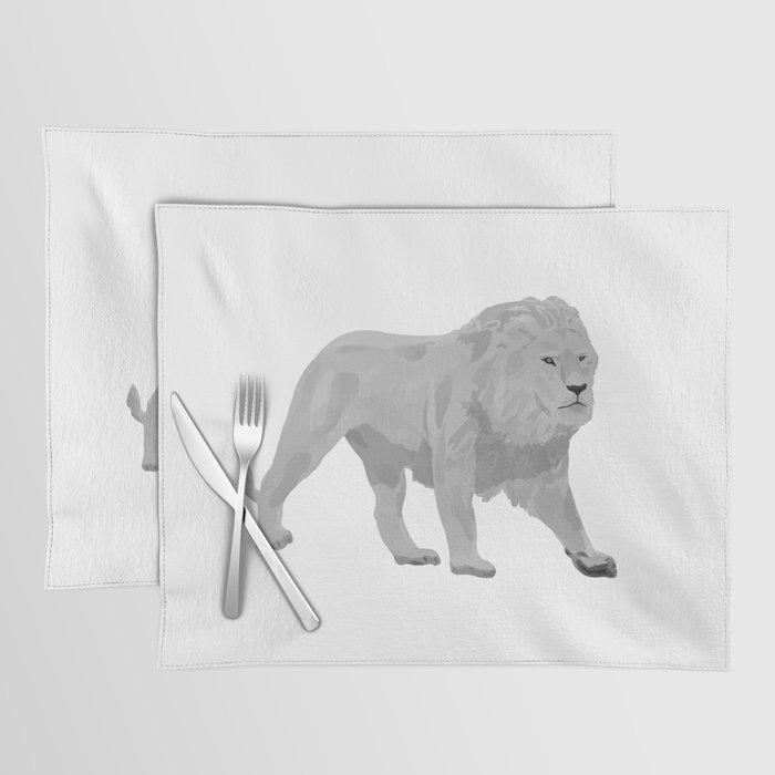 digital painting of a male white lion Placemat