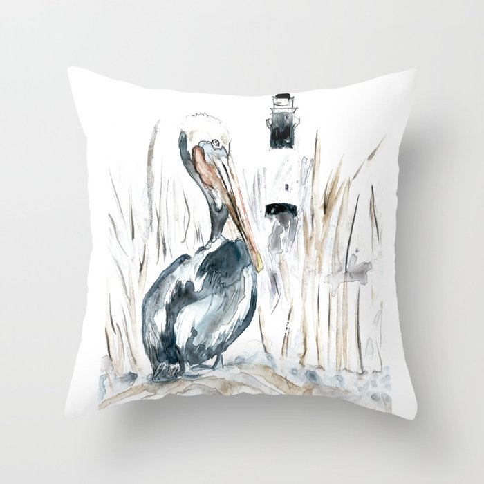 Tybee Island Pelican Throw Pillow