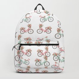 Vintage pastel pink coral bicycle floral pattern Backpack