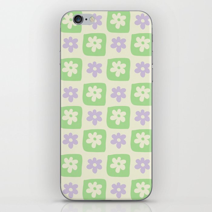 Hand-Drawn Checkered Flower Shapes Pattern iPhone Skin