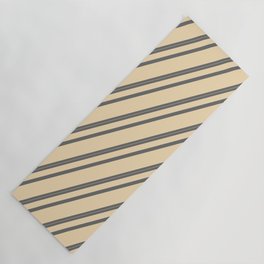 [ Thumbnail: Dim Gray & Tan Colored Striped/Lined Pattern Yoga Mat ]