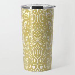 Modern folk art on mustard yellow background  Travel Mug