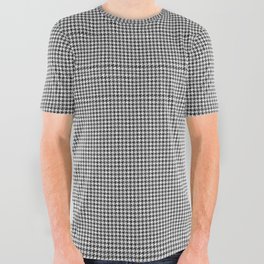 Small Soot Black and White Handpainted Houndstooth Check Watercolor Pattern All Over Graphic Tee