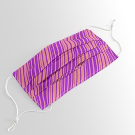 [ Thumbnail: Light Coral & Dark Violet Colored Lines/Stripes Pattern Face Mask ]