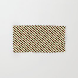 [ Thumbnail: Dark Red, Gray, Bisque & Light Green Colored Stripes Pattern Hand & Bath Towel ]