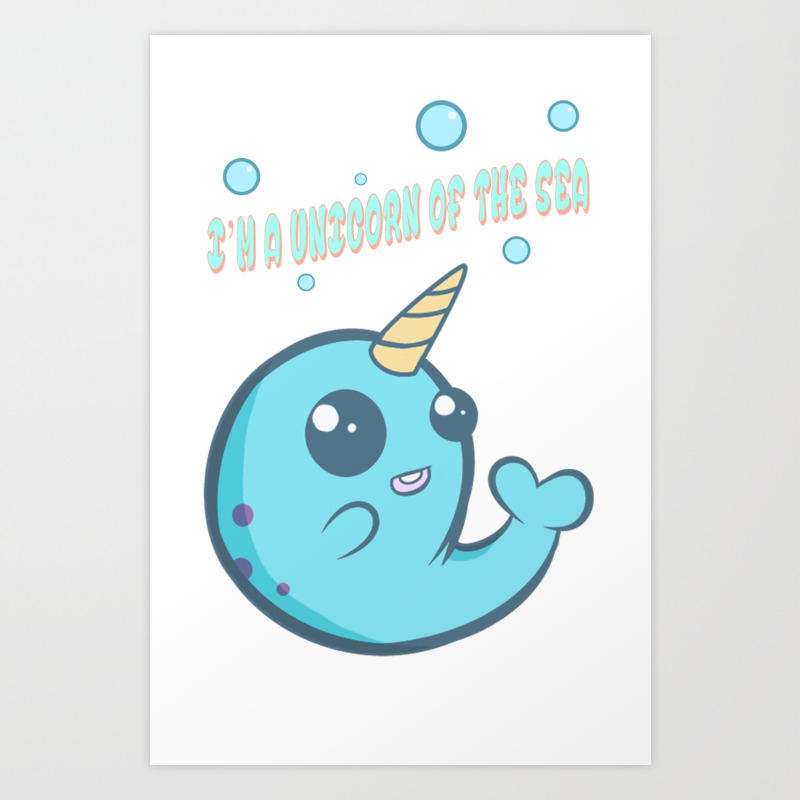 Unicorn Of The Sea Blue Art Print By Laurenart Society6