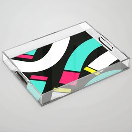 Abstract 80s 70s Retro pattern - Turquoise and  Electric Pink Acrylic Tray