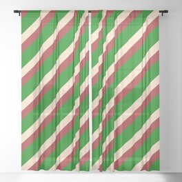 [ Thumbnail: Brown, Green & Bisque Colored Stripes Pattern Sheer Curtain ]