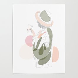 Woman With Coffee Trendy Line Art Poster