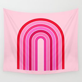 Retro Rainbow Print Preppy Pink And Red Arch Wall Tapestry