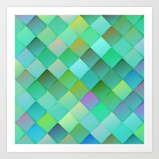Green pattern with squares.Trendy print. Modern graphic design. Art Print