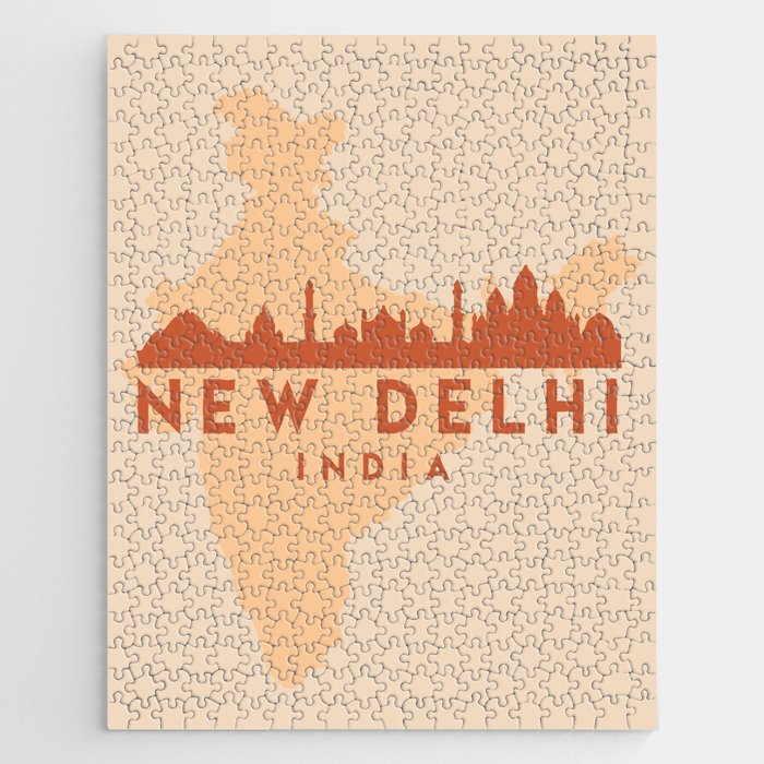 NEW DELHI INDIA CITY MAP SKYLINE EARTH TONES Jigsaw Puzzle