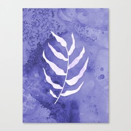 Leaf on a Very Peri watercolor background Canvas Print