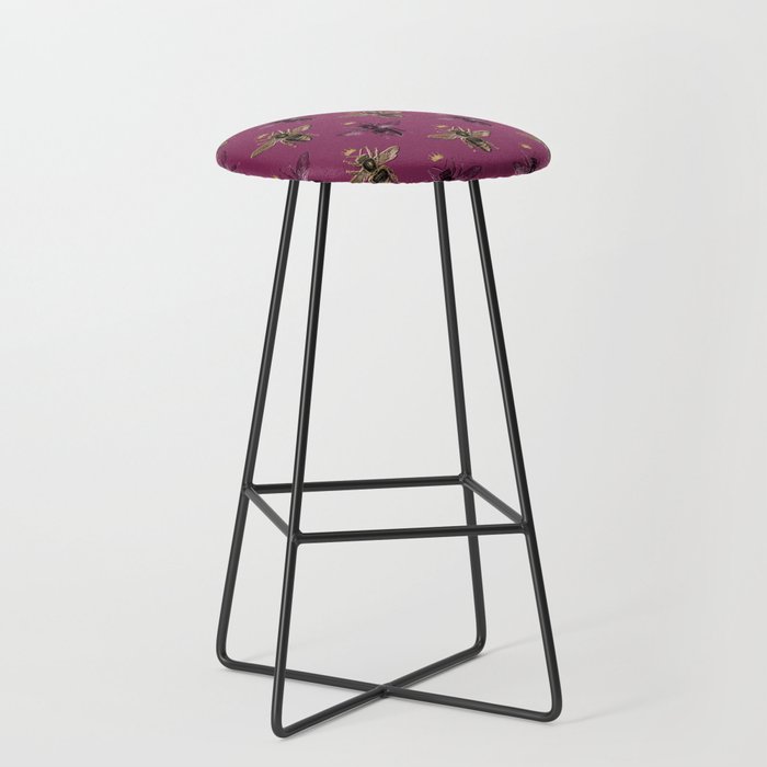 Burgundy Bees Pattern Bar Stool