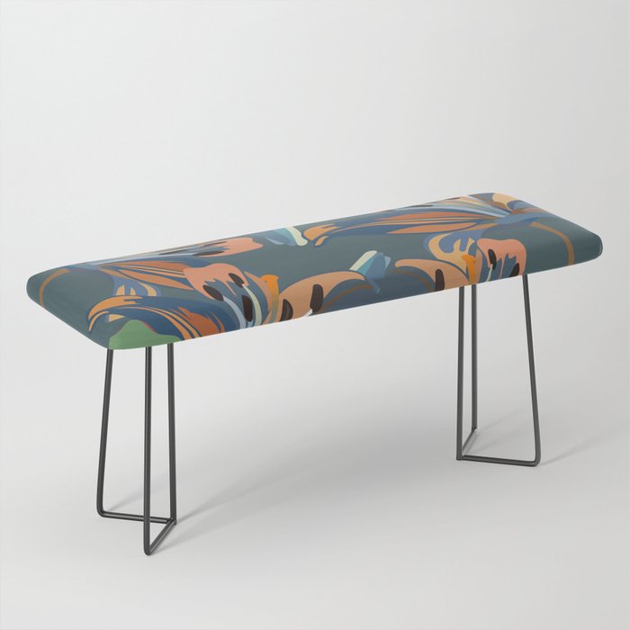 Lily - Colorful Floral Bouquet Art Pattern on Dark Blue Bench