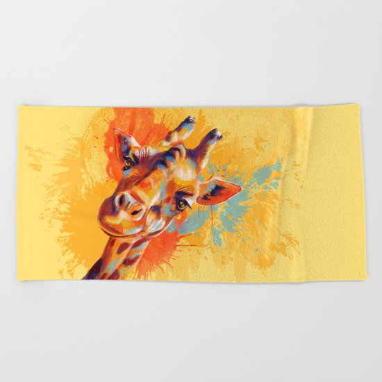 Hello - giraffe portrait Beach Towel
