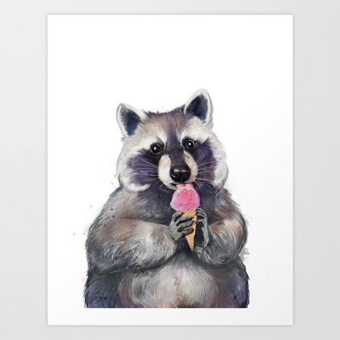 Raccoon eating ice cream Art Print