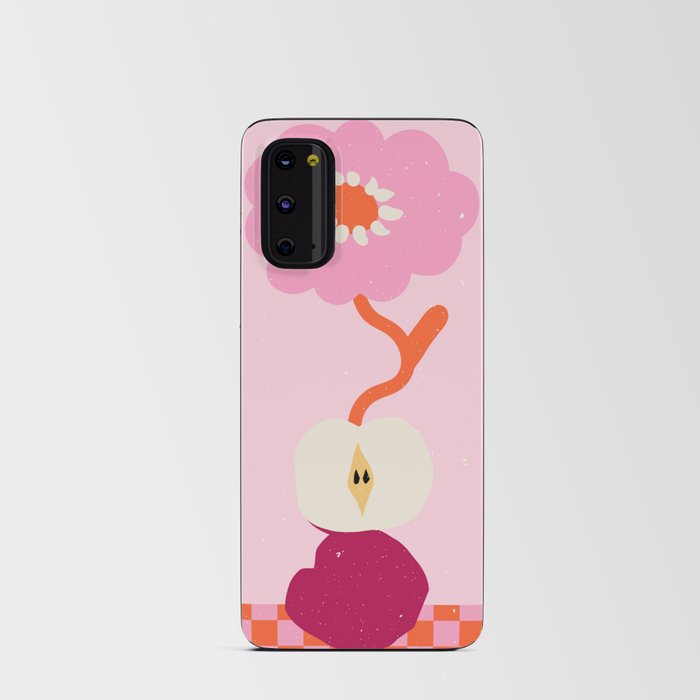Pink abstract flower and apple. Groovy vibes and retro style Android Card Case