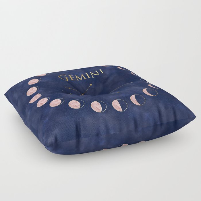 Gemini and Rose Gold Moon Floor Pillow