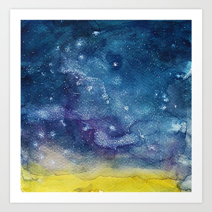 Starry Night Watercolor Painting Art Print By Ananovakovic