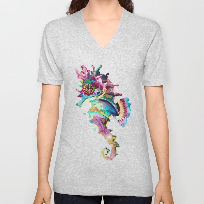 Seahorse , multi colored sea world animal art, design, cute animal art beach V Neck T Shirt
