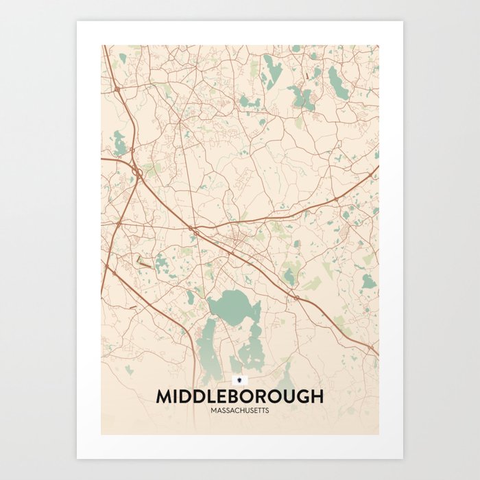 Middleborough, Massachusetts, United States - Vintage City Map Art Print