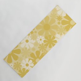 Retro 60s 70s Aesthetic Floral Pattern in Muted Mustard Yellow Yoga Mat