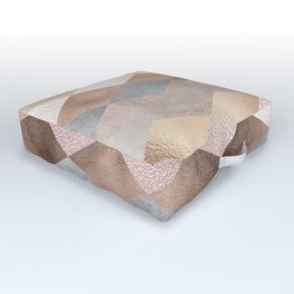 Copper and Blush Rose Gold Marble Argyle Outdoor Floor Cushion