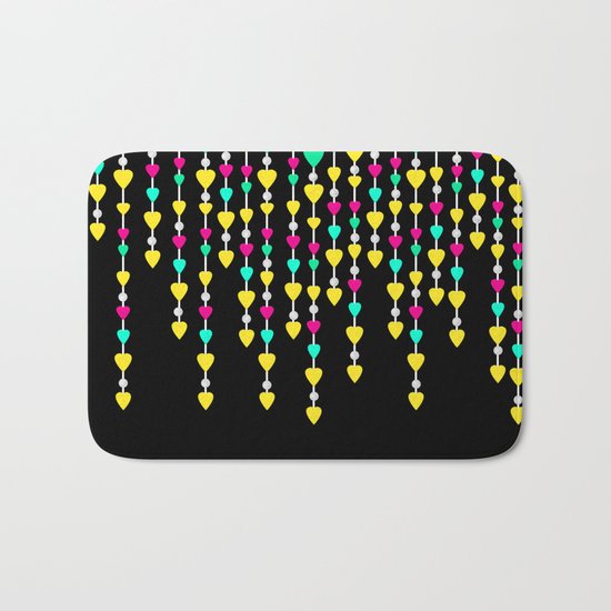 Beads and hearts yellow , pink , green . Bath Mat