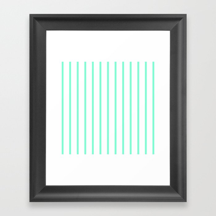 Vertical Lines (Aquamarine/White) Framed Art Print